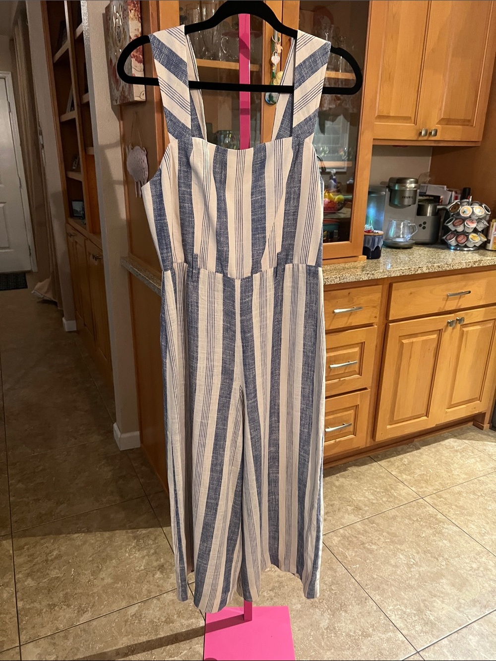 Alice + Olivia Navy and White Striped Wide-Leg Jumpsuit